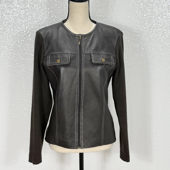 Escapade Women's Brown 100% Leather knit Jacket size medium - Picture 12 of 12
